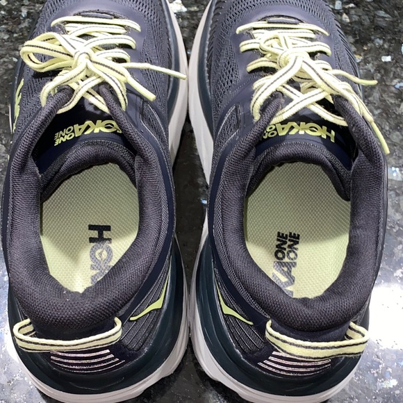 Hoka One One Bondi 7 Athletic Shoes Navy Blue White & Yellow Highlights Size 12 - Picture 10 of 12